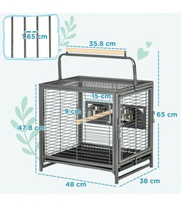 Parrot Cage Bird Carrier w/ Wooden Perch, Handle