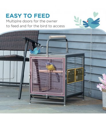 Parrot Cage Bird Carrier w/ Wooden Perch, Handle