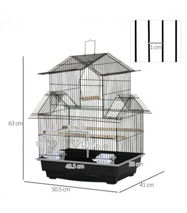 Pet Supplies Metal Bird Cage Black Steel Plastic 50.5L x 41W x 63H cm Cage