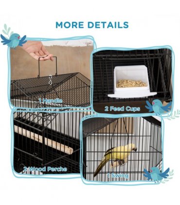Pet Supplies Metal Bird Cage Black Steel Plastic 50.5L x 41W x 63H cm Cage