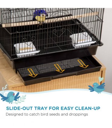 Pet Supplies Metal Bird Cage Black Steel Plastic 50.5L x 41W x 63H cm Cage