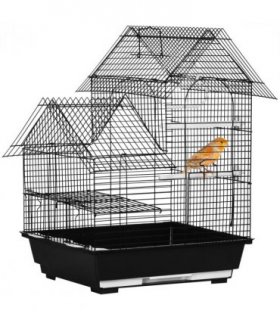 Bird Cage - Black Steel Plastic 39L x 33W x 47H cm Metal Bird w/ Plastic Perch