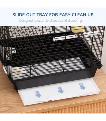 Bird Cage - Black Steel Plastic 39L x 33W x 47H cm Metal Bird w/ Plastic Perch