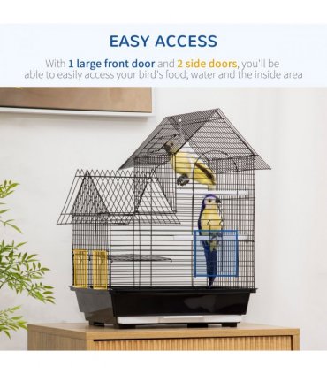Bird Cage - Black Steel Plastic 39L x 33W x 47H cm Metal Bird w/ Plastic Perch