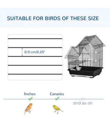 Bird Cage - Black Steel Plastic 39L x 33W x 47H cm Metal Bird w/ Plastic Perch