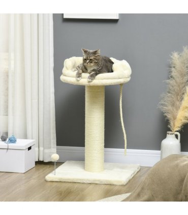 Cat Tree for Indoor Cats w/ Sisal Scratching Post, Spacious Kitten Bed - Cream