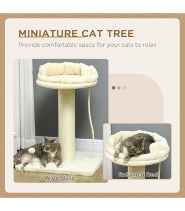 Cat Tree for Indoor Cats w/ Sisal Scratching Post, Spacious Kitten Bed - Cream