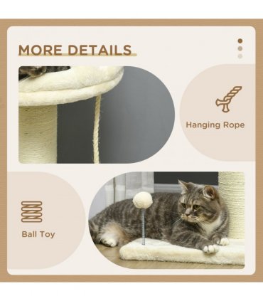 Cat Tree for Indoor Cats w/ Sisal Scratching Post, Spacious Kitten Bed - Cream