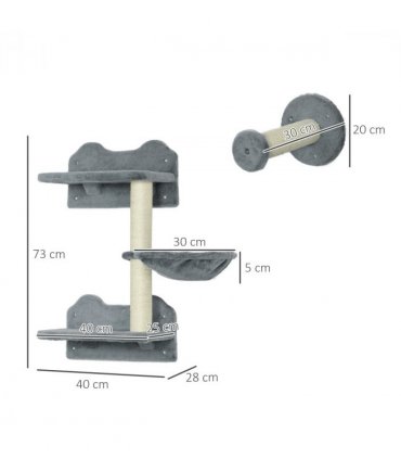 Cat Shelf with Scratching Post, Wall-Mounted Cat Tree for Indoor Cat - Grey