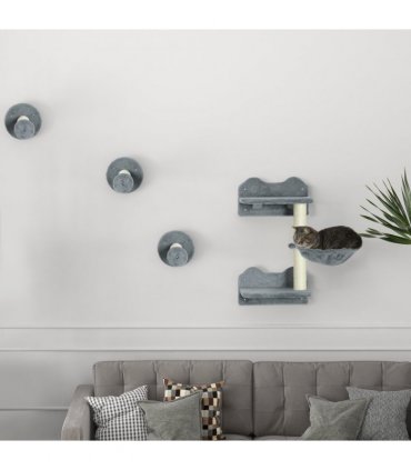Cat Shelf with Scratching Post, Wall-Mounted Cat Tree for Indoor Cat - Grey