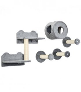 5Pcs Cat Wall Furniture with Perch, Cat Condo, Scratching Post - Grey