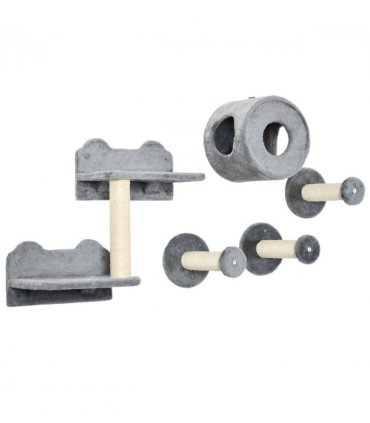 5Pcs Cat Wall Furniture with Perch, Cat Condo, Scratching Post - Grey