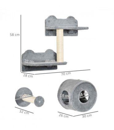 5Pcs Cat Wall Furniture with Perch, Cat Condo, Scratching Post - Grey