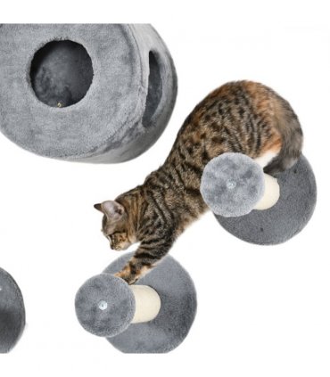 5Pcs Cat Wall Furniture with Perch, Cat Condo, Scratching Post - Grey