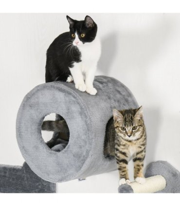 Cat Tree - Four-Piece Wall with Platforms, Steps, Perch, Cat House - Grey