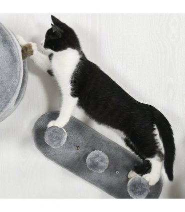 Cat Tree - Four-Piece Wall with Platforms, Steps, Perch, Cat House - Grey