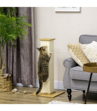 80cm Sisal Rope Scratching Post w/ Toy Ball - White