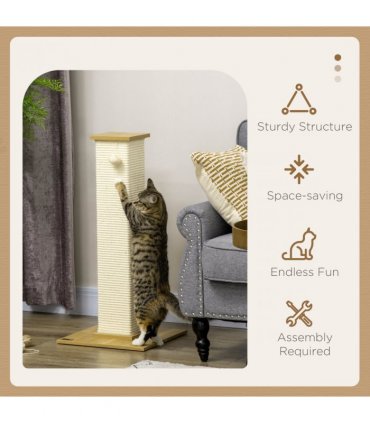 80cm Sisal Rope Scratching Post w/ Toy Ball - White