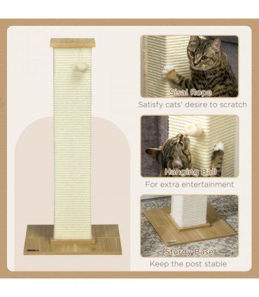 80cm Sisal Rope Scratching Post w/ Toy Ball - White