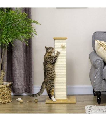 80cm Sisal Rope Scratching Post w/ Toy Ball - White