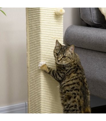 80cm Sisal Rope Scratching Post w/ Toy Ball - White