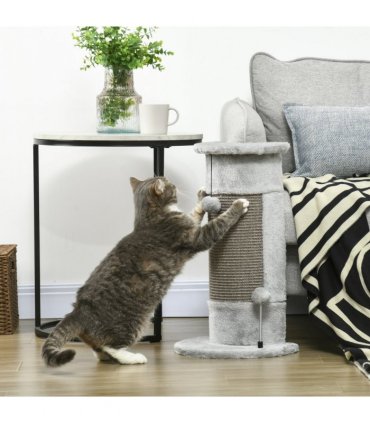 58cm Corner Cat Scratching Post for Wall w/ Covered Plush, Sisal Rope, Toy Balls