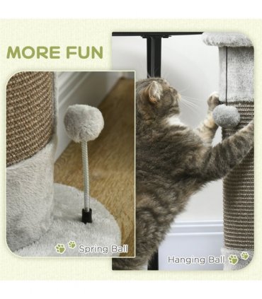 58cm Corner Cat Scratching Post for Wall w/ Covered Plush, Sisal Rope, Toy Balls