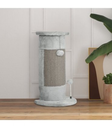 58cm Corner Cat Scratching Post for Wall w/ Covered Plush, Sisal Rope, Toy Balls