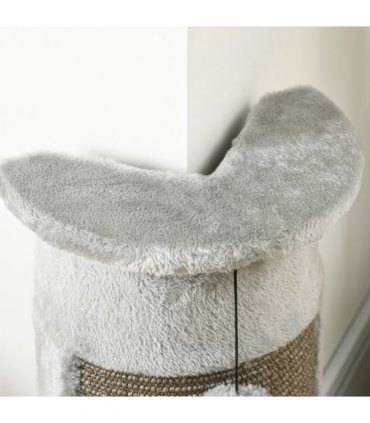58cm Corner Cat Scratching Post for Wall w/ Covered Plush, Sisal Rope, Toy Balls