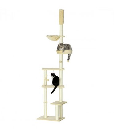 Cat Tree 6-Tier Floor to Ceiling with Scratching Post, Bed, Hammock - Beige