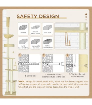 Cat Tree 6-Tier Floor to Ceiling with Scratching Post, Bed, Hammock - Beige