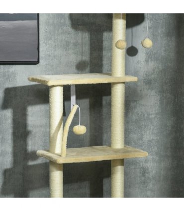 Cat Tree 6-Tier Floor to Ceiling with Scratching Post, Bed, Hammock - Beige