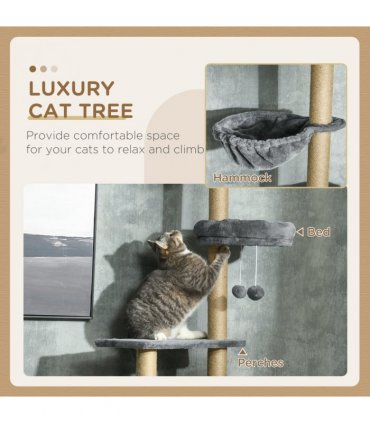 6-Tier Floor to Ceiling Cat Tree with Scratching Post, Bed, Hammock, Grey