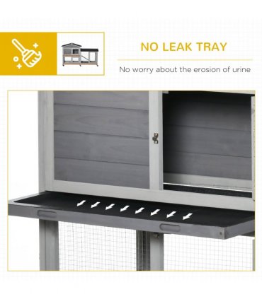 Wooden Rabbit Hutch, Guinea Pig Cage w/ Wheels, Slide-Out Tray, Ramp Light Grey