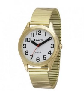 Ravel Mens  Basic Bold Easy Read Expander Bracelet Watch Gilt R0225.02.1