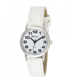 Wristwatch White Leather Strap Watch Arabic Numerals Silver Case Quartz Movement