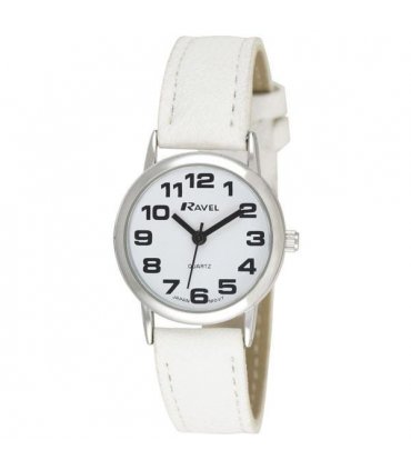 Wristwatch White Leather Strap Watch Arabic Numerals Silver Case Quartz Movement