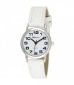 Wristwatch White Leather Strap Watch Arabic Numerals Silver Case Quartz Movement