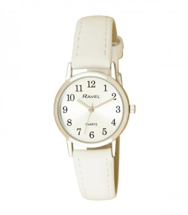 Watch White 27mm Faux Leather Ravel Women's Classic Easy Read Strap Watch R0138