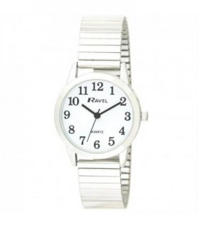 Wristwatches Silver/White 27mm Bold Easy Read Arabic Dial Expander Bracelet