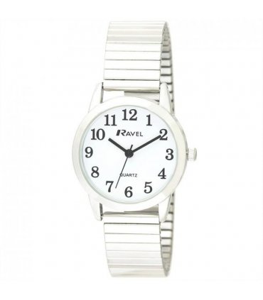 Wristwatches Silver/White 27mm Bold Easy Read Arabic Dial Expander Bracelet