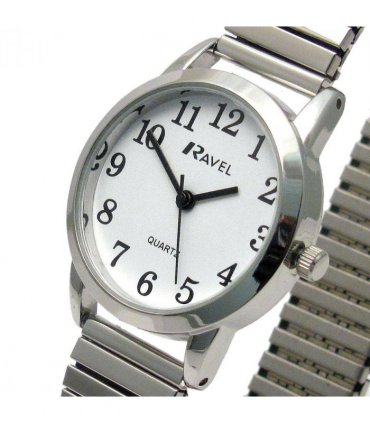 Wristwatches Silver/White 27mm Bold Easy Read Arabic Dial Expander Bracelet