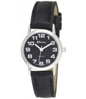Watch - Ladies Classic Strap Black Leather 27mm Quartz Glass Oversized