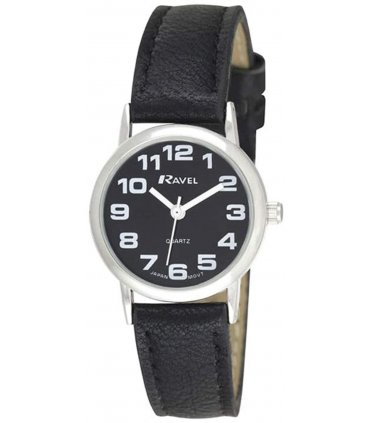 Watch - Ladies Classic Strap Black Leather 27mm Quartz Glass Oversized