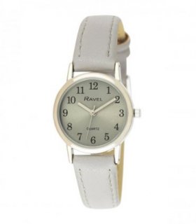 Watch Grey Faux Leather 27mm Ravel Women's Classic Easy Read Strap Watch R0138