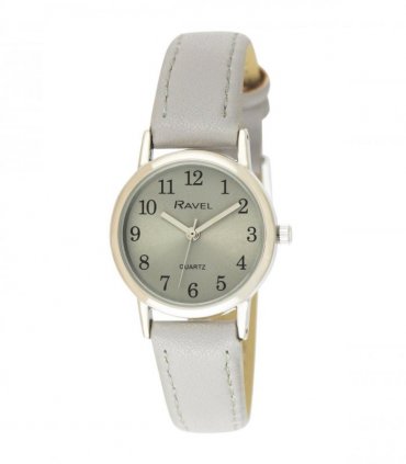 Watch Grey Faux Leather 27mm Ravel Women's Classic Easy Read Strap Watch R0138