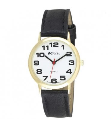 Watch Ravel Men's Basic White Dial Black Leather Strap Gold Accents 26.00 cm