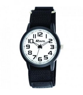 Watch 40mm Sports Case Bold Arabic Dial Velcro Strap Quartz Movement Black