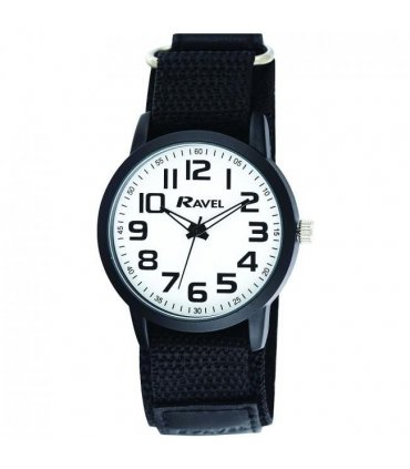 Watch 40mm Sports Case Bold Arabic Dial Velcro Strap Quartz Movement Black