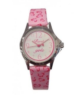 Ravel Analogue Girls White Dial Red Heart Print Design Strap Watch R1514.12